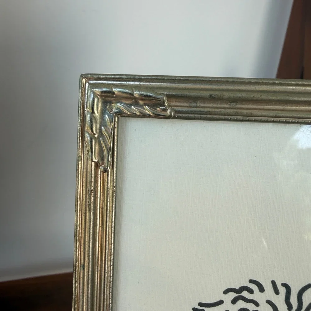 Vintage Brass Frame Goldendoodle Dog Line Art Portrait Minimalist Decor 5x7